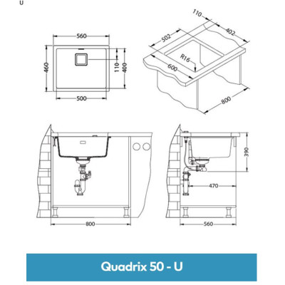 ALVEUS Quadrix 50 granitinė plautuvė (pasirenkama spalva)