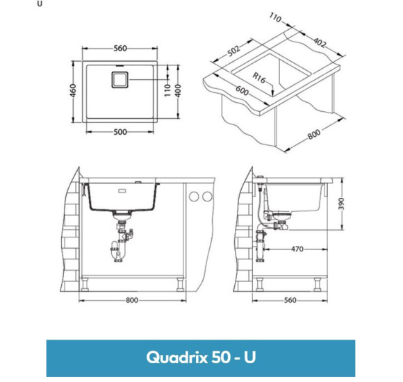 ALVEUS Quadrix 50 granitinė plautuvė (pasirenkama spalva)