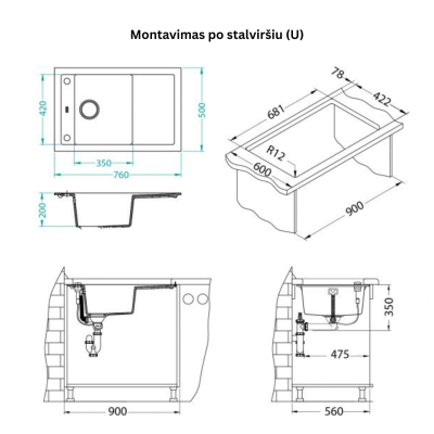 ALVEUS Formic 30 granitinė plautuvė (pasirenkama spalva)