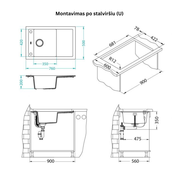 ALVEUS Formic 30 granitinė plautuvė (pasirenkama spalva)