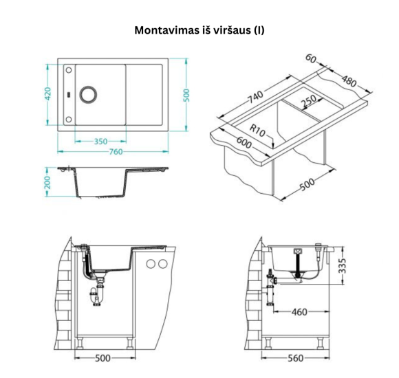 ALVEUS Formic 30 granitinė plautuvė (pasirenkama spalva)