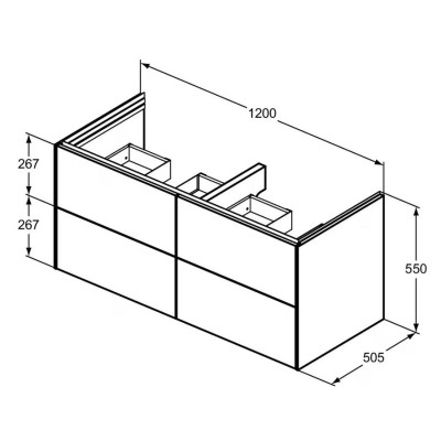 Ideal Standard Conca praustuvo spintelė 1200x505x550, šviesus ąžuolas (tikros medienos lukštas)