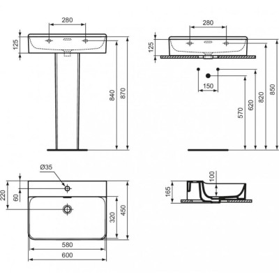 Ideal Standard Conca praustuvas 60cm, pastatomas/pakabinamas