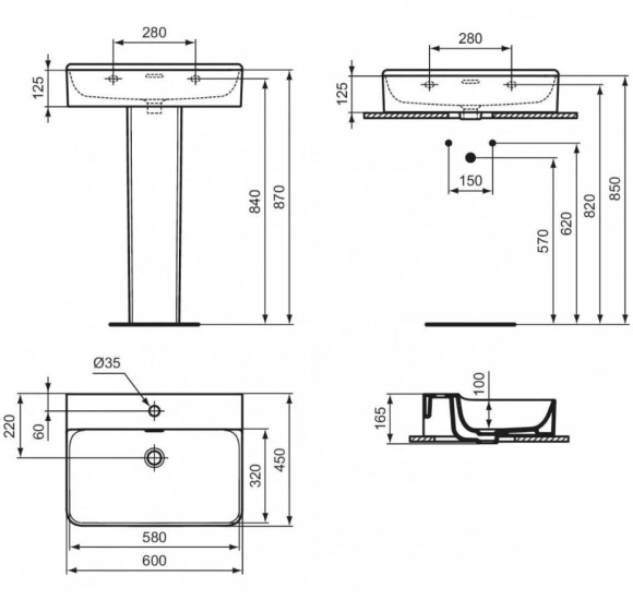 Ideal Standard Conca praustuvas 60cm, pastatomas/pakabinamas