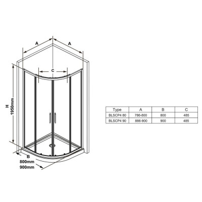 Ravak dušo komplektas 5in1 Blix Slim BLSCP4, 90x90 (pasirenkama profilių spalva)