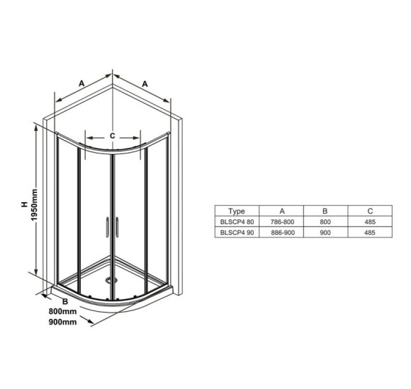 Ravak dušo komplektas 5in1 Blix Slim BLSCP4, 90x90 (pasirenkama profilių spalva)