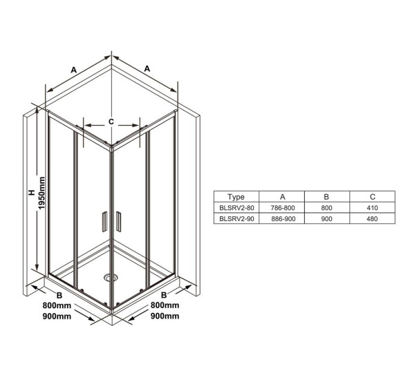 Ravak dušo komplektas 5in1 Blix Slim BLSRV2, 90x90 (pasirenkama profilių spalva)
