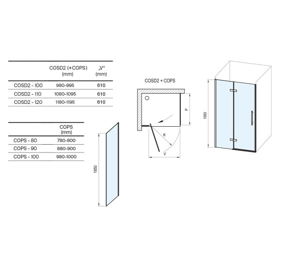Ravak 5in1 dušo komplektas Cool! COSD2 + COPS, 100x100 cm