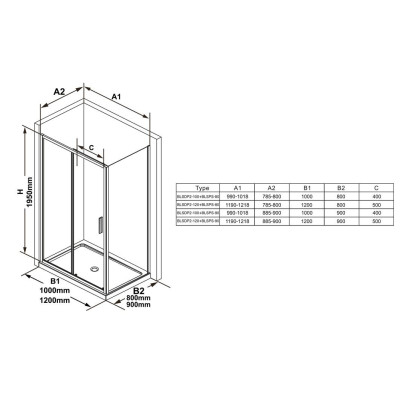 Ravak 5in1 Blix Slim dušo komplektas, 120x90 (pasirenkama profilių spalva ir durų pusė)