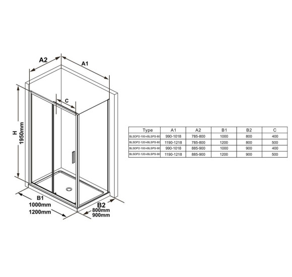 Ravak 5in1 Blix Slim dušo komplektas, 120x90 (pasirenkama profilių spalva ir durų pusė)
