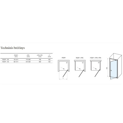 Ravak Pivot PDOP1 + PPS dušo komplektas 5in1, 90x90, juodos spalvos profiliai