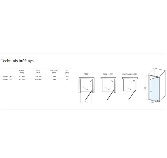 Ravak Pivot PDOP1 + PPS dušo komplektas 5in1, 90x90, juodos spalvos profiliai