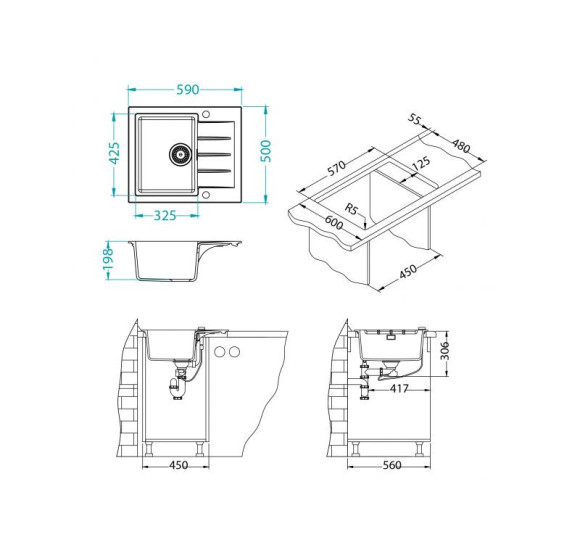 ALVEUS Cadit 10 granitinė plautuvė (Black Edition)