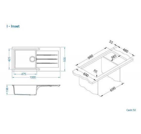 ALVEUS Cadit 50 granitinė plautuvė (pasirenkama spalva)