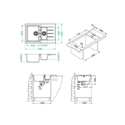 ALVEUS Cadit 70 granitinė plautuvė su papildomu dubeniu