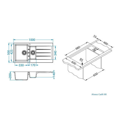 ALVEUS Cadit 80 granitinė plautuvė su papildomu dubeniu