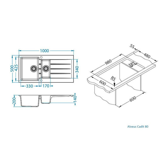 ALVEUS Cadit 80 granitinė plautuvė su papildomu dubeniu