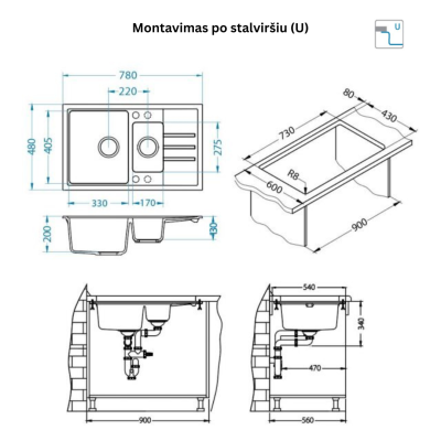 ALVEUS Intermezzo 70 granitinė plautuvė su papildomu dubeniu