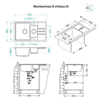 ALVEUS Intermezzo 70 granitinė plautuvė su papildomu dubeniu