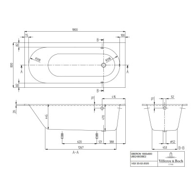 IŠPARDAVIMAS. Villeroy&Boch Quaryl® Oberon, stačiakampė vonia,180x80cm (su smulkiu pažeidimu paviršiuje)