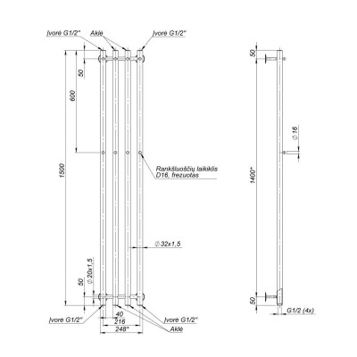 Wellmer Verona nerūdijančio plieno elektrinis džiovintuvas, 150 cm, 4 strypai