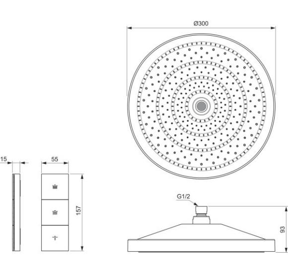 Ideal Standard CERATHERM NAVIGO SOLOS potinkinė termostatinė sistema su 300 mm lietaus galva