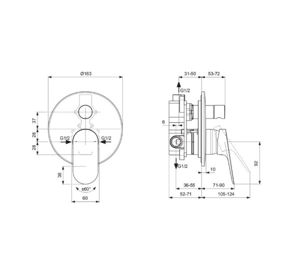 Ideal Standard Ceralife O potinkinis dušo/vonios maišytuvas su potinkine dalimi