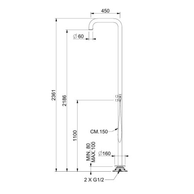 QD MagistroLab K2 nerūdijančio plieno stovas su maišytuvu, vidaus/lauko dušui