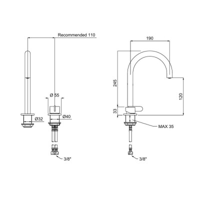 QD MagistroLab Swing dviejų dalių praustuvo maišytuvas, be dugno vožtuvo