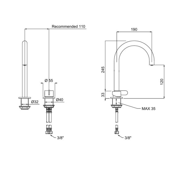 QD MagistroLab Swing dviejų dalių praustuvo maišytuvas, be dugno vožtuvo