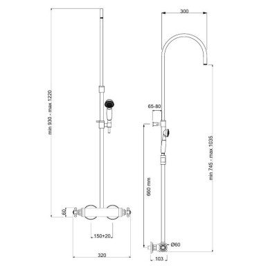 QD MagistroLab Epoque virštinkinė termostatinė dušo sistema, reguliuojamo aukščio