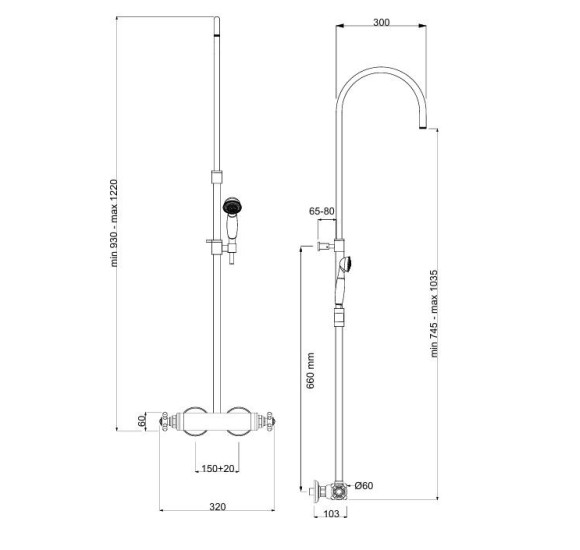 QD MagistroLab Epoque virštinkinė termostatinė dušo sistema, reguliuojamo aukščio