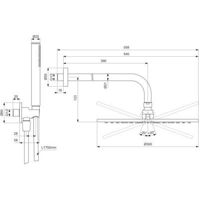 Ideal Standard Ceratherm potinkinis dušo komplektas su 300 mm dušo galva, be maišytuvo