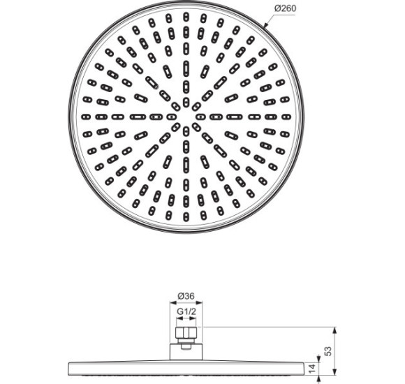 Ideal Standard Idealrain apvali "lietaus" dušo galva, 260 mm skersmuo, chromo/balta spalva
