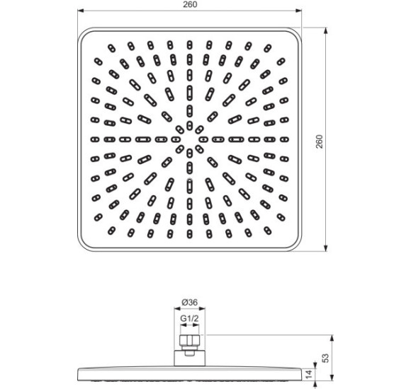 Ideal Standard Idealrain kvadratinė "lietaus" dušo galva, 260x260 mm, chromo/balta spalva