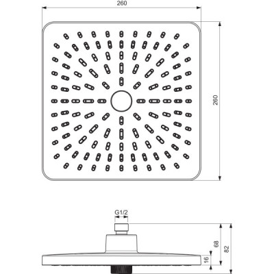 Ideal Standard Idealrain Alu+ "lietaus" dušo galva 260x260 mm (pasirenkama spalva)