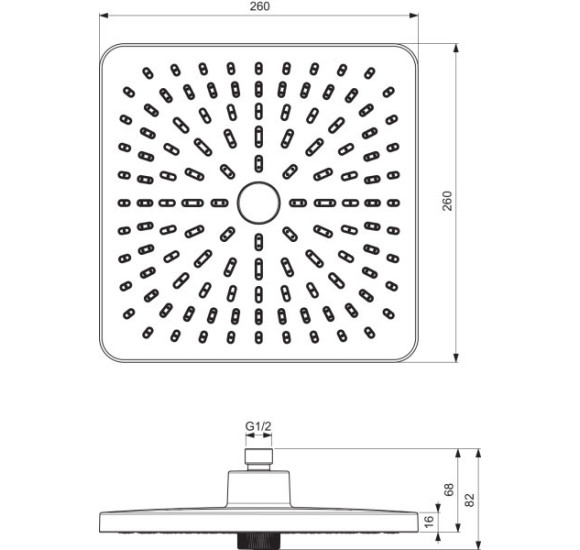 Ideal Standard Idealrain Alu+ "lietaus" dušo galva 260x260 mm (pasirenkama spalva)