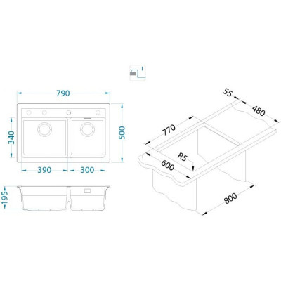 ALVEUS Atrox 50 granitinė plautuvė su dvigubu dubeniu