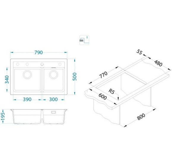 ALVEUS Atrox 50 granitinė plautuvė su dvigubu dubeniu