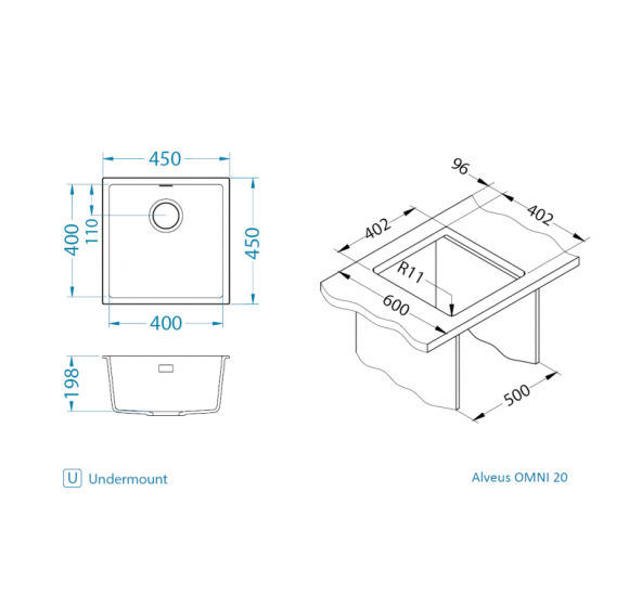 ALVEUS Omni 20 granitinė plautuvė (pasirenkama spalva)
