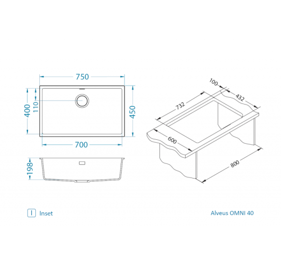 ALVEUS Omni 40 granitinė plautuvė (pasirenkama spalva)