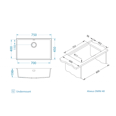 ALVEUS Omni 40 granitinė plautuvė (pasirenkama spalva)
