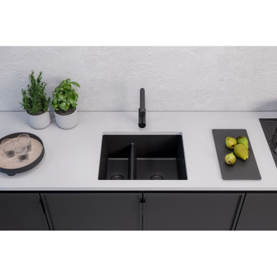 ALVEUS Omni 50 granitinė plautuvė su dvigubu dubeniu (Black Edition)