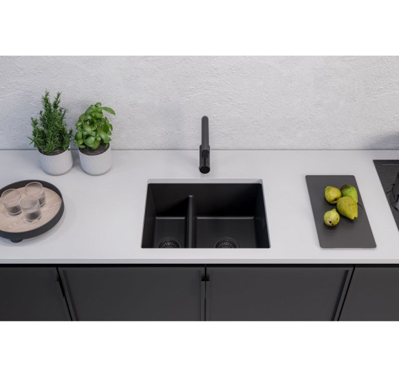 ALVEUS Omni 50 granitinė plautuvė su dvigubu dubeniu (Black Edition)