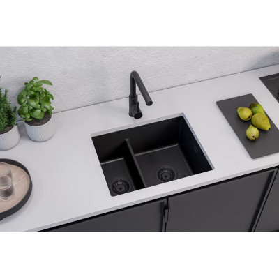 ALVEUS Omni 50 granitinė plautuvė su dvigubu dubeniu (Black Edition)