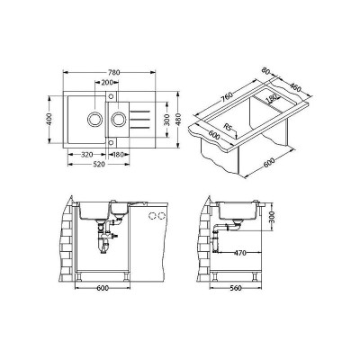 ALVEUS Rock 70 granitinė plautuvė su papildomu dubeniu