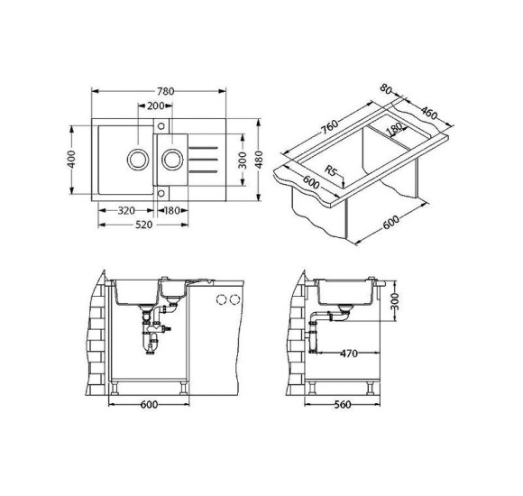 ALVEUS Rock 70 granitinė plautuvė su papildomu dubeniu