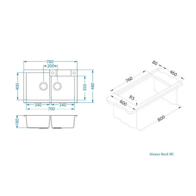 ALVEUS Rock 90 dviguba granitinė plautuvė