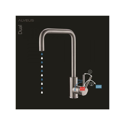ALVEUS Dual maišytuvas plautuvei, su galimybe prijungti filtrą (pasirenkama spalva)