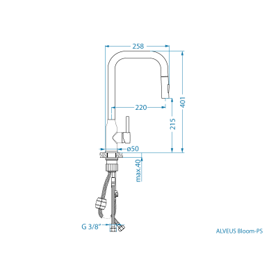 ALVEUS Bloom - PS Monarch maišytuvas plautuvei su ištraukiamu dušeliu